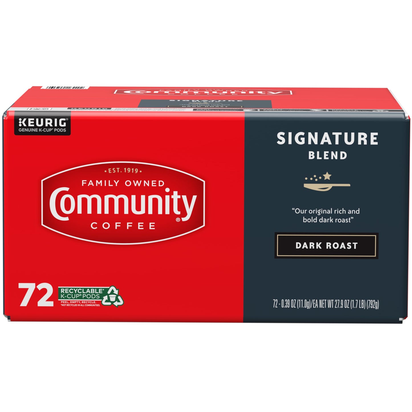 Community Coffee Signature Blend 72 Count Coffee Pods, Dark Roast, Compatible with Keurig 2.0 K-Cup Brewers, Box of 72 Pods (BB 2027/07/29)