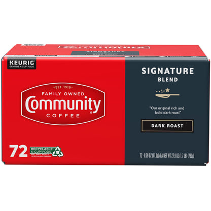 Community Coffee Signature Blend 72 Count Coffee Pods, Dark Roast, Compatible with Keurig 2.0 K-Cup Brewers, Box of 72 Pods (BB 2027/07/29)