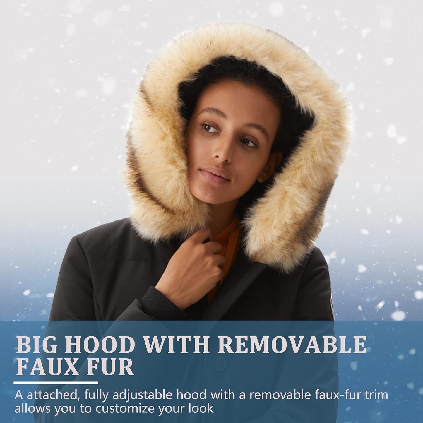 Women's Size XS-XXL Padded Jacket, Ladies Fur Hooded Thickened Vegan Down Long Parka Winter Outwear Warm Puffer Coat