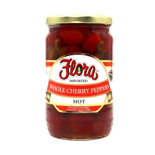 Flora Foods Whole Hot Cherry Peppers in Water & Vinegar Case of 6 Jars | Gourmet Peppers for Pasta & Salad Whole Hot Cherry Peppers in Water & Vinegar 24.3 Oz Jar | Gourmet Peppers for Pasta & Salad 24.3 oz, 1 CT