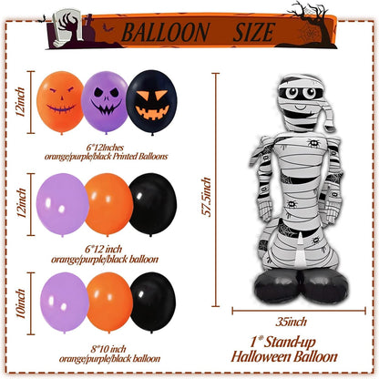 117 Pcs Halloween Decorations 5 Ft Jumbo Foil Balloon Happy Banner 60 Pcs Balloons Treat or Trick Goodie Bags Spider Bat Banner Foil Curtains Adult Party Supplies
