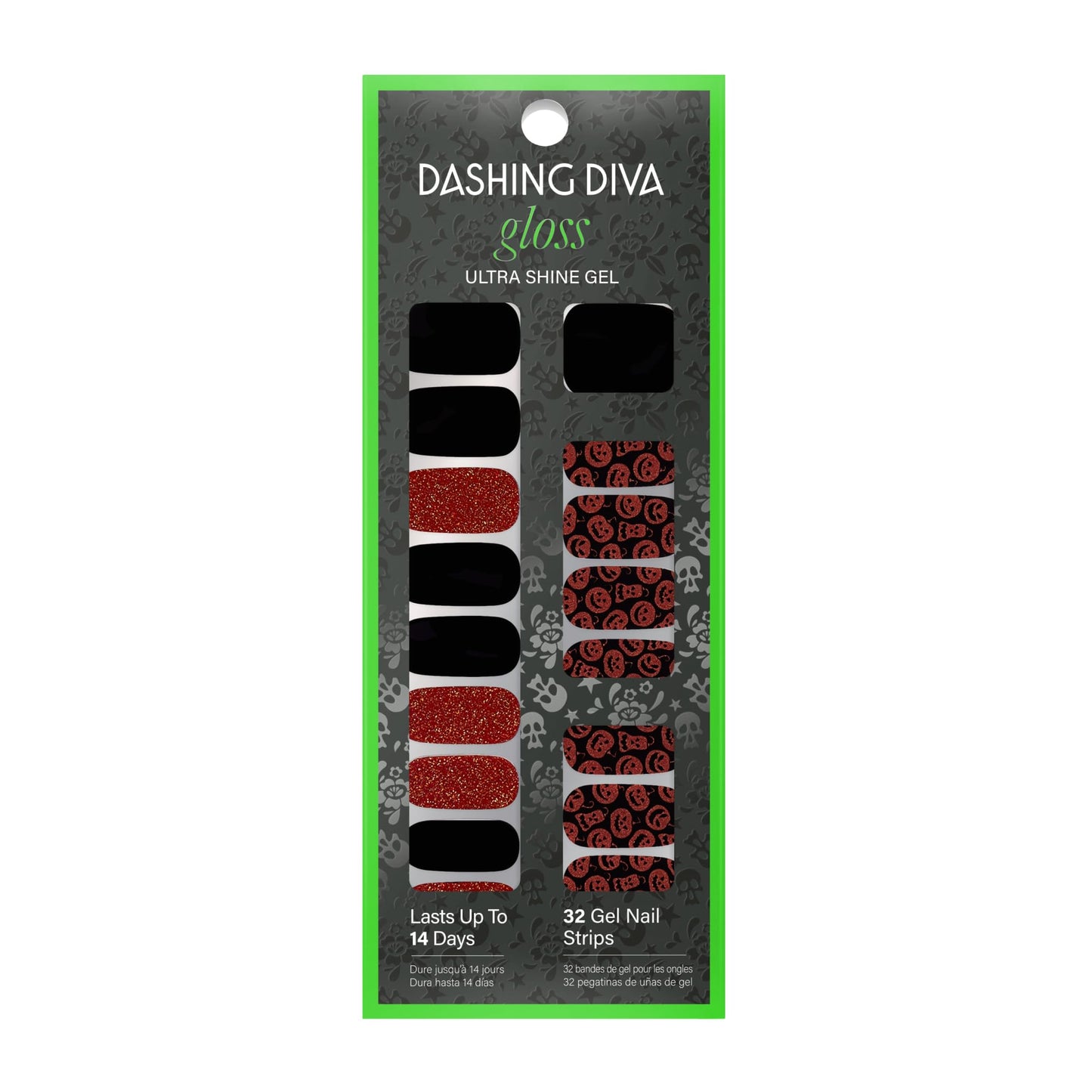 Dashing Diva Gloss Nail Strips - Hallow Queen | UV Free, Chip Resistant, Long Lasting Gel Nail Stickers | Contains 32 Wraps, 1 Prep Pad, 1 File