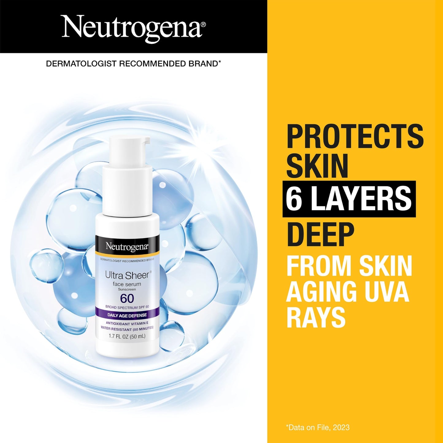 Neutrogena Ultra Sheer Face Sunscreen with Vitamin E & SPF 60 1.7 Fl Oz (Exp 10/26)