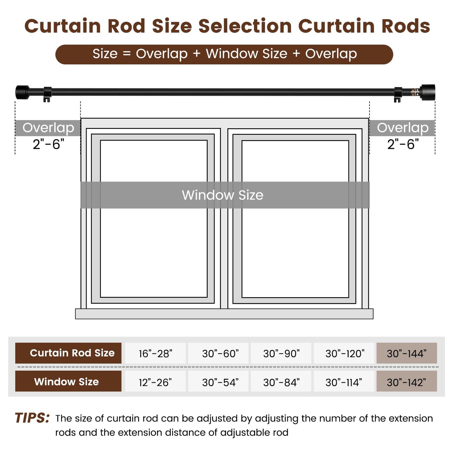 Matte Black Heavy-Duty Curtain Rod 30-144 In