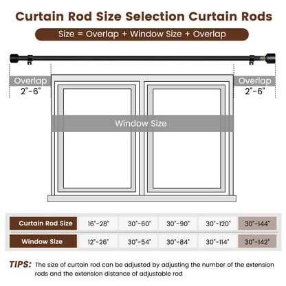Matte Black Heavy-Duty Curtain Rod 30-144 In