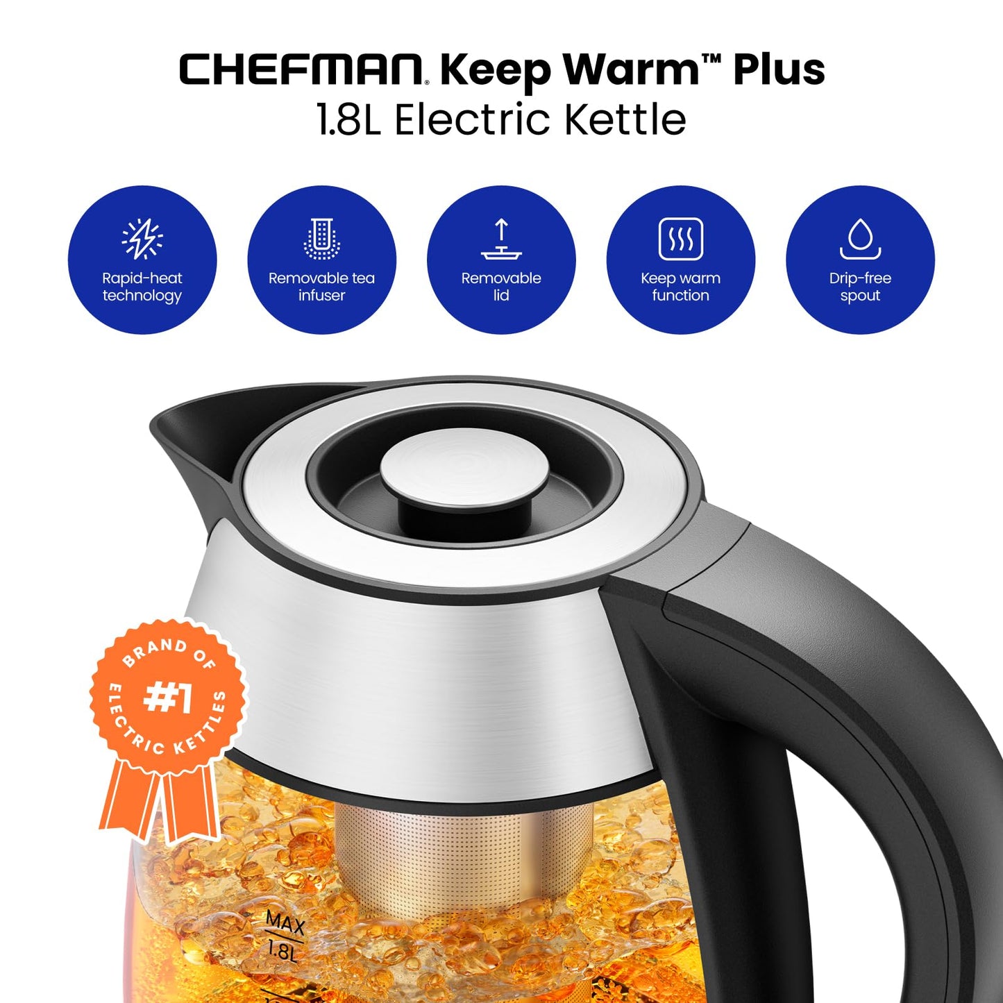 Chefman Rapid-Boil 1.8L Electric Tea Kettle