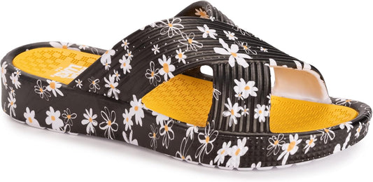 Women's L (9-10) - Spa Day Sandal - Black Daisy