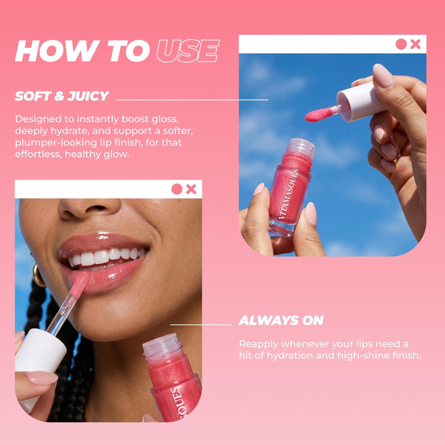 Vitamasques Glow Lip Treatment - Peach Glaze - 0.11 Fl Oz