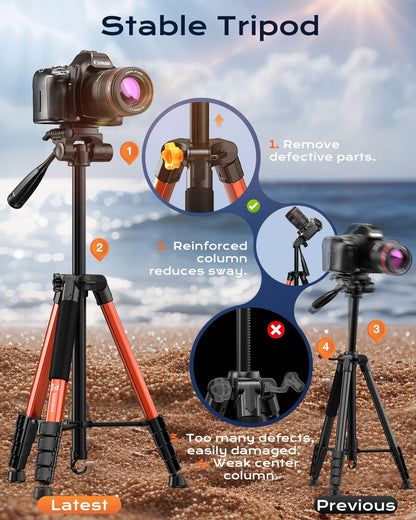 73 Inch Camera Tripod Stand, Aluminum Tripod with Phone Holder