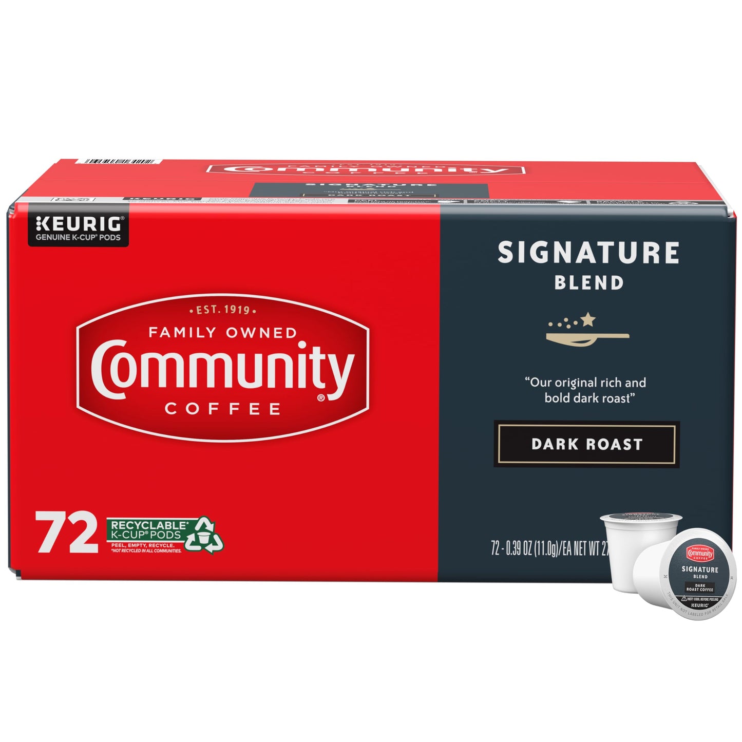 Community Coffee Signature Blend 72 Count Coffee Pods, Dark Roast, Compatible with Keurig 2.0 K-Cup Brewers, Box of 72 Pods (BB 2027/07/29)