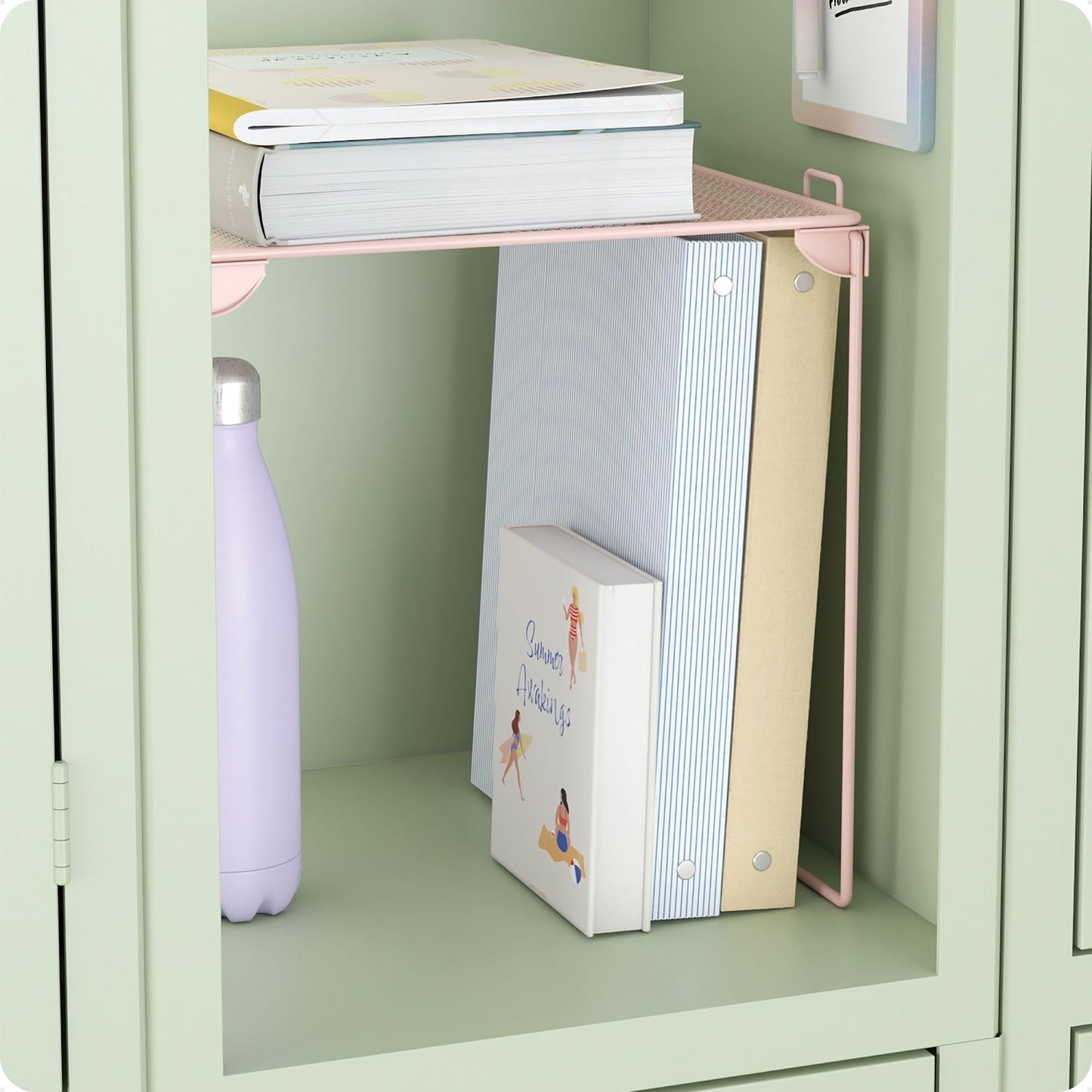 U Brands Mesh Locker Shelf, Peachy Pink, Stackable Organizer