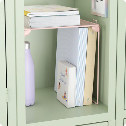 U Brands Mesh Locker Shelf, Peachy Pink, Stackable Organizer