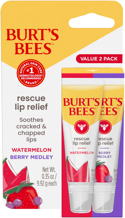 Burt S Bees Watermelon and Berry Medley Rescue Lip Relief 2-Pack 0.35 Oz