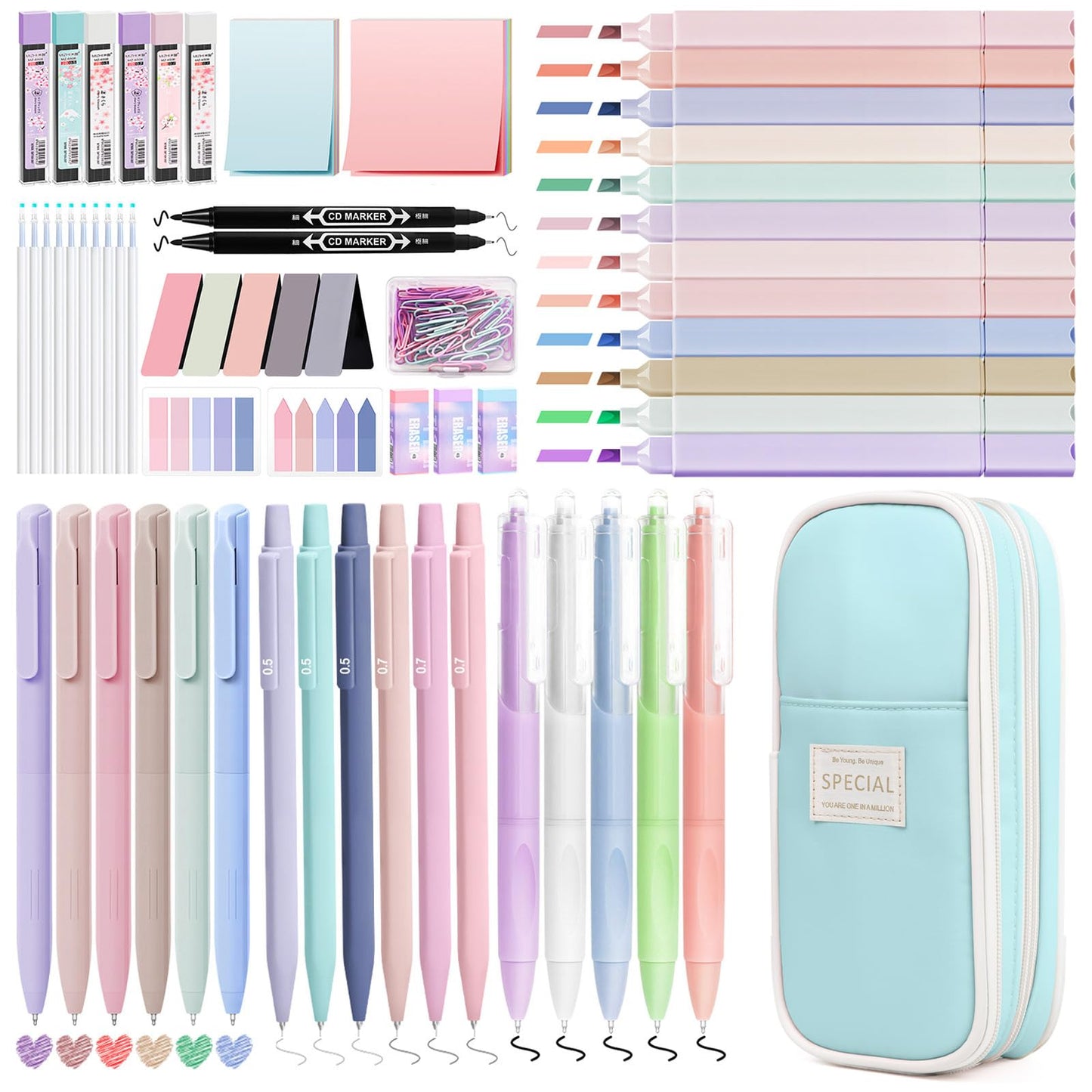 Focxoio 110-Piece Aesthetic School Supplies Set with Pen Case