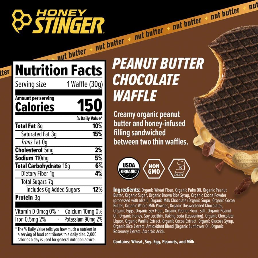 Honey Stinger Organic Peanut Butter Chocolate Waffles - Waffle Sandwich with Honey & Whole Grain Wafers (BB Sept. 26 2026)
