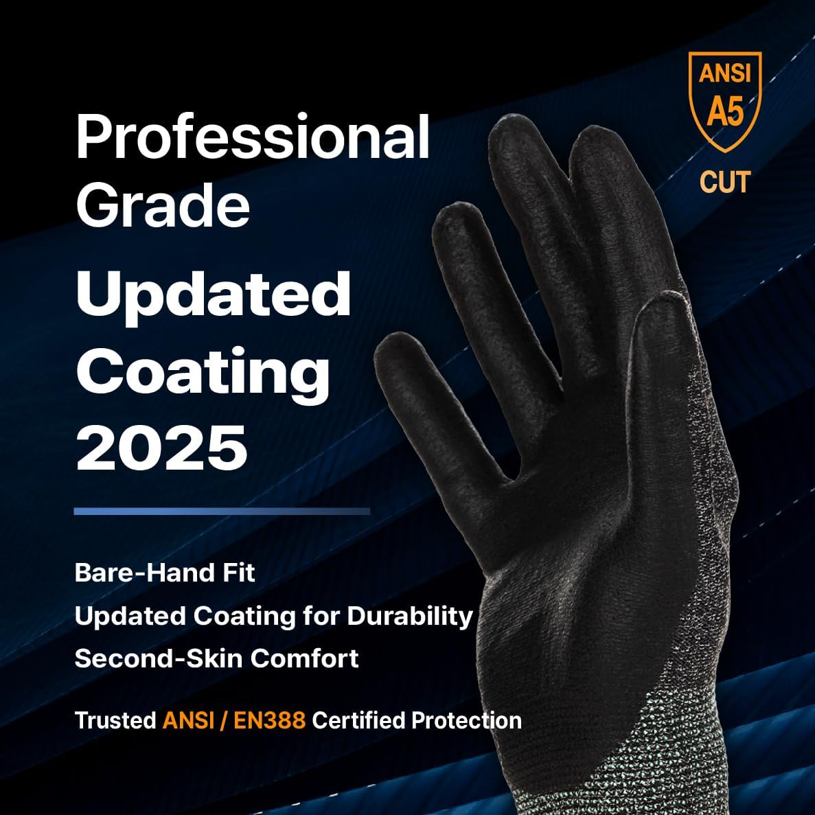DEX FIT Professional Grade Level 5 Cut Resistant Gloves Cru553, Updated 2025 Coating, 3D Comfort Fit, Water-Based XS/6