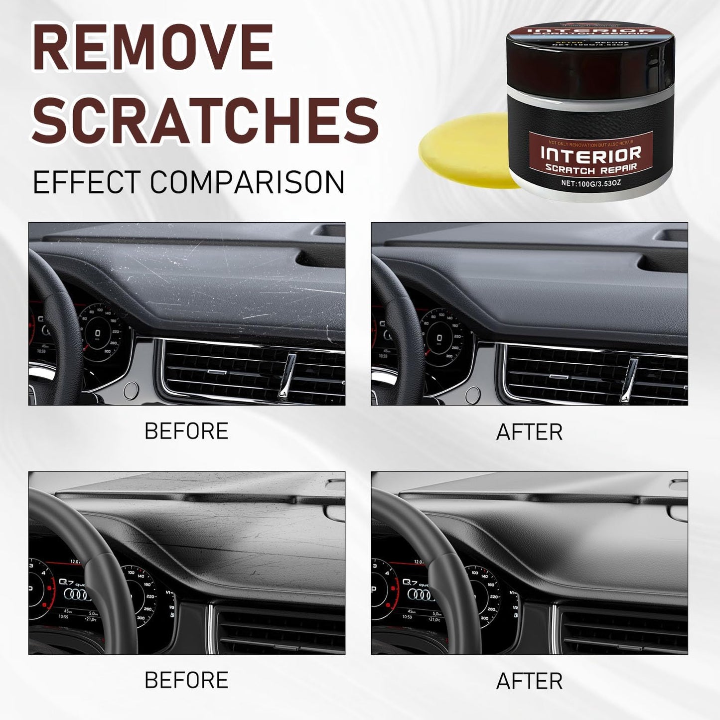 2 Pack Dashboard Restorer- Car Interior, Portable Scratch Repair Wax, Dashboard Scratch Repair Kit