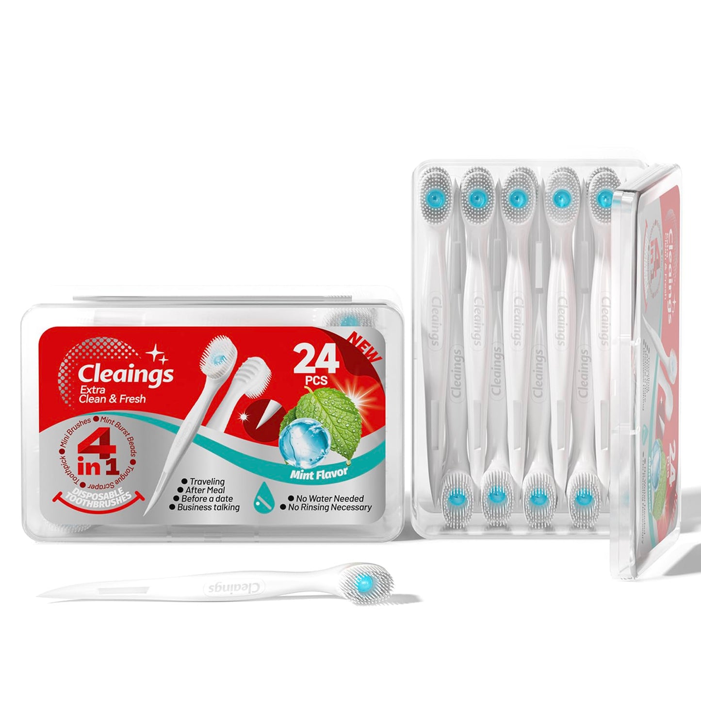 Cleaings Disposable Mini Toothbrushes with Toothpaste & Toothpick 24 ct
