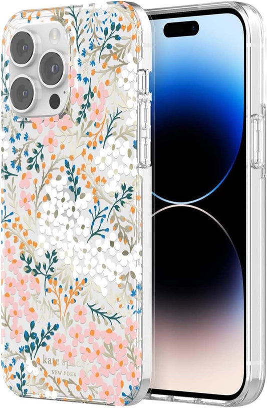 kate spade new york iPhone 14 Pro Max Case, Compatible with Wireless Charging - Multi Floral Rose and Pacific Green