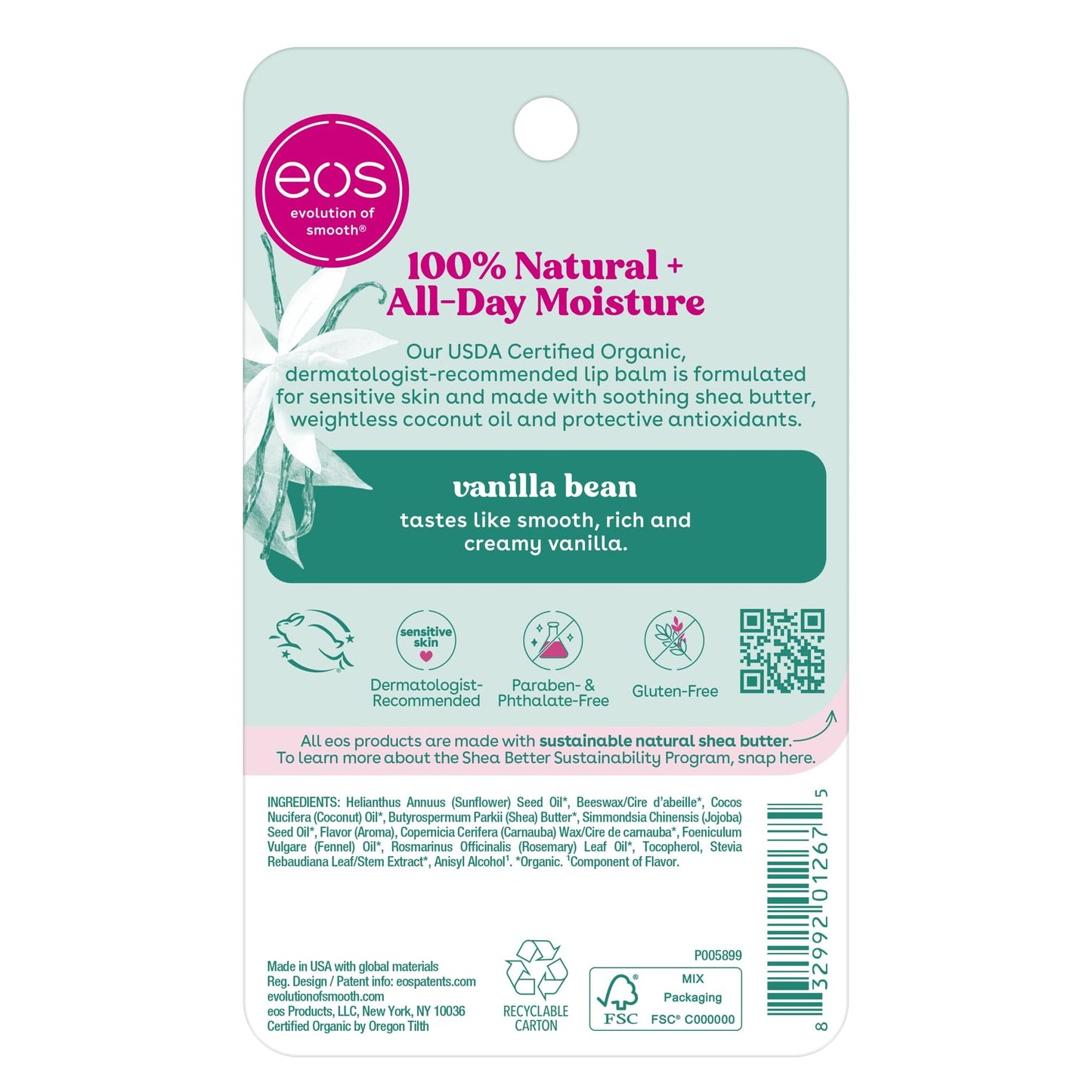 Eos Vanilla Bean Lip Balm Smooth Stick Set, White (Pack of 2)