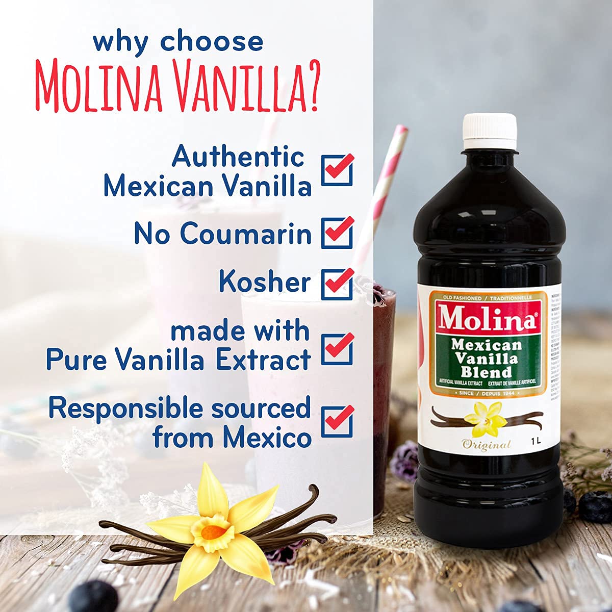 Molina Vanilla Blend 33.8oz (1l) (Exp. 03/09/2029)