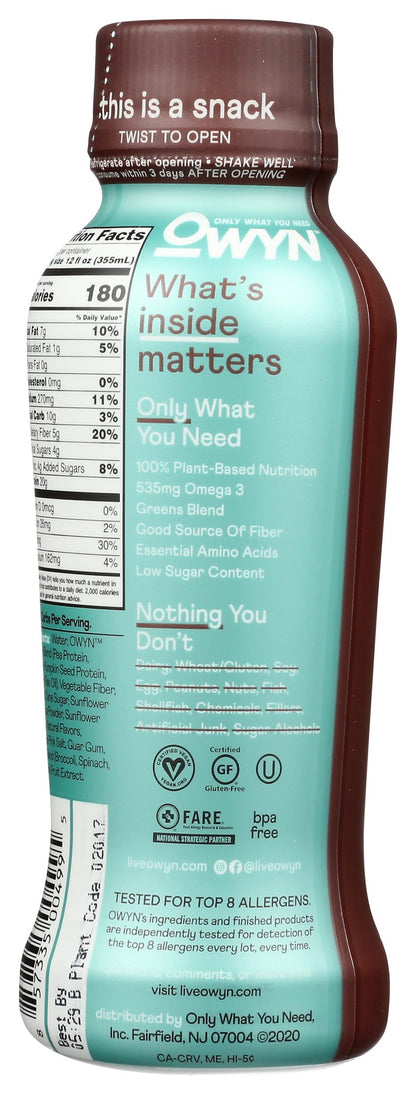 OWYN Dark Chocolate Plant-Based Protein Shake 12 oz (BB Mar 18 2027)