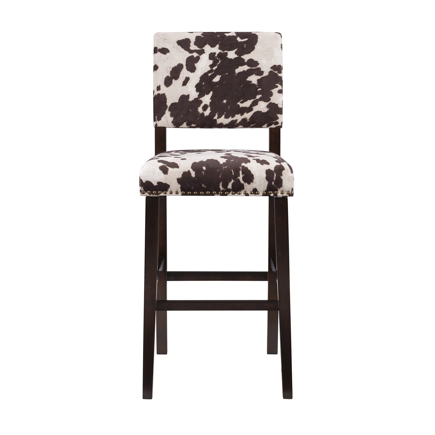 Cow Print Bar Stool with Frame in Dark Espresso Wood