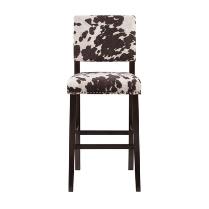 Cow Print Bar Stool with Frame in Dark Espresso Wood