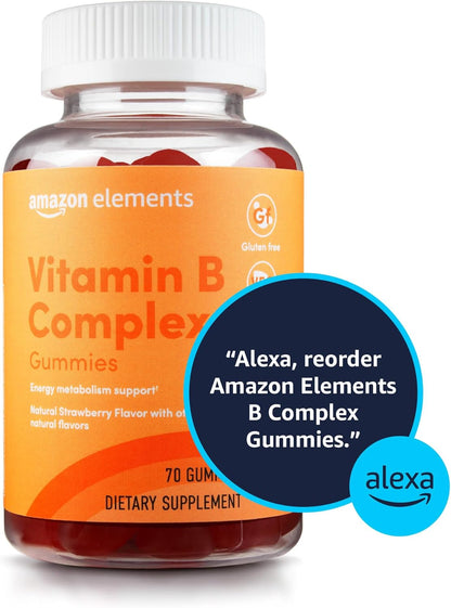 Amazon Elements - B-Complex, Supports Immune and Normal Energy Metabolism, 70 Gummies, 70-Day Supply, Vegan, Adult, Non-GMO (Previously Revly) *Exp 11/25*