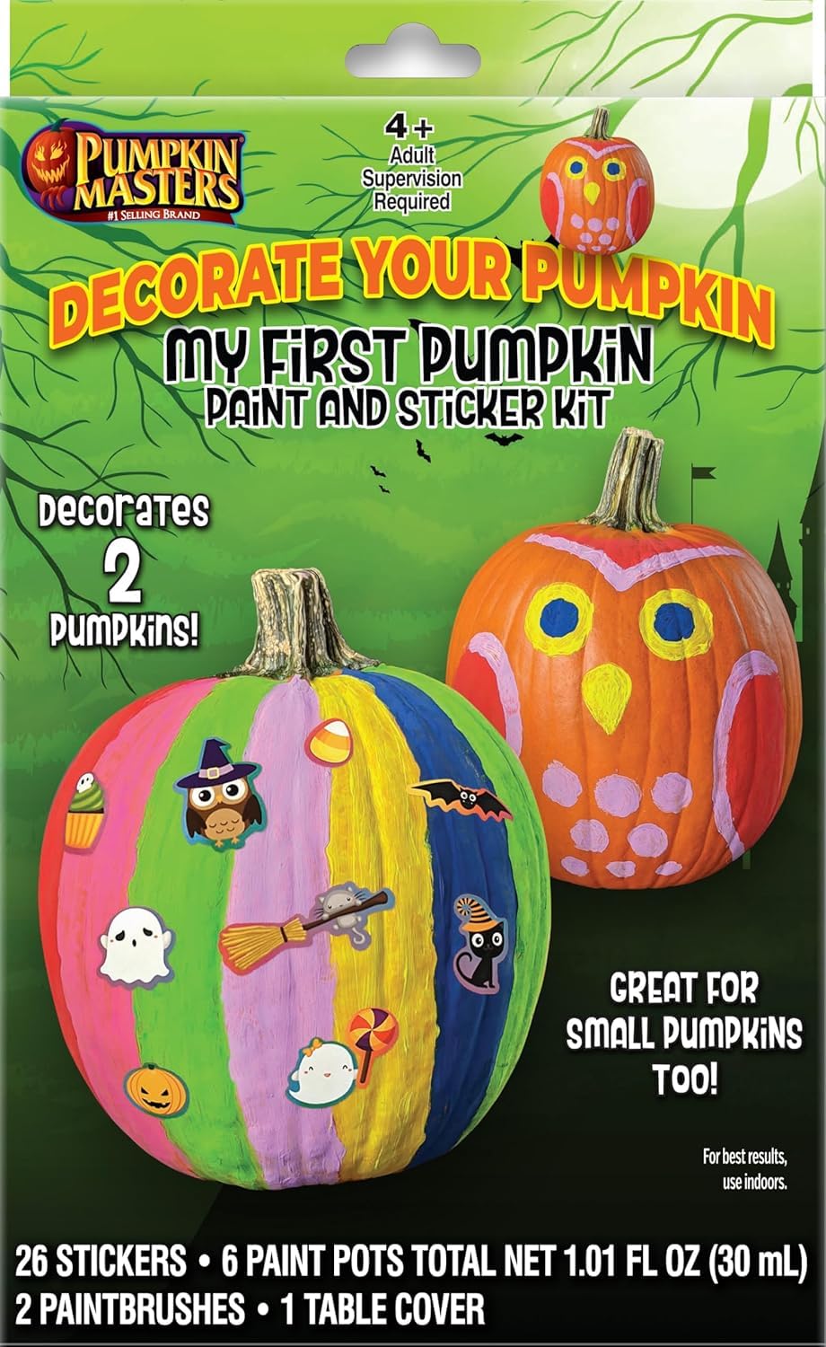 Pumpkin Masters My First Pumpkin Paint & Sticker Kit - Safe, No-Carve Decorating Set for Kids with Paints, Stickers, and Clean-Up Mat