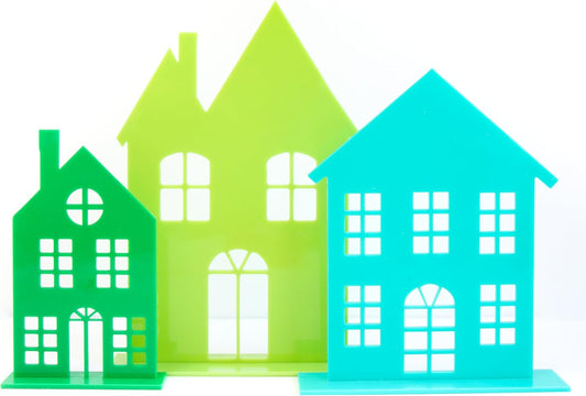 Acrylic 3D House Decor Set of 3, Green/Turquoise *Very Damaged Box*