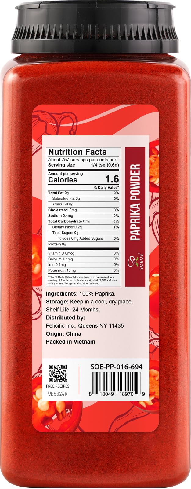 Paprika Powder 16oz Sweet (Best Before Mar. 6 2027)