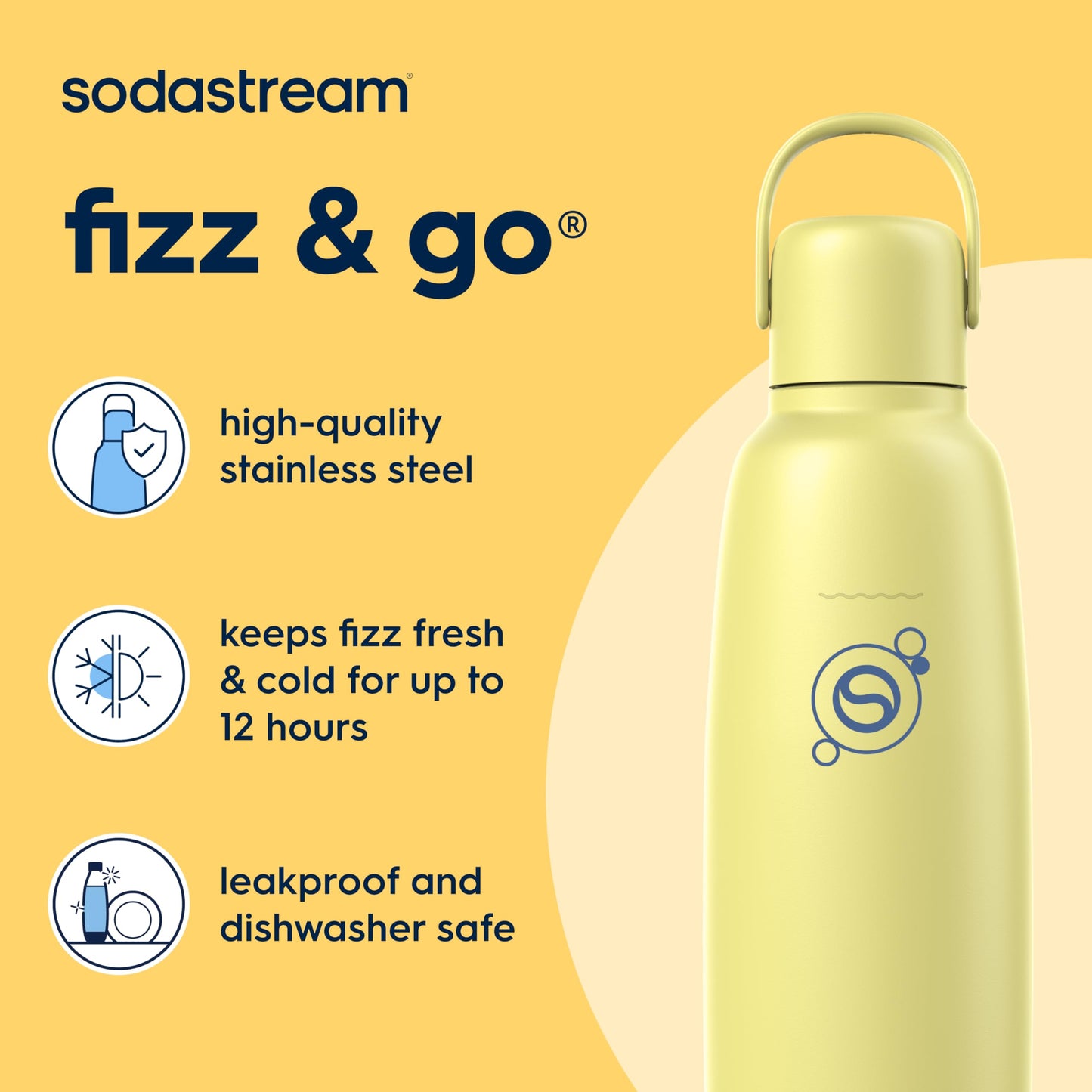 SodaStream Sodastream Fizz & Go Insulated Stainless Steel Carbonating Bottle Lemon 30.4 Oz