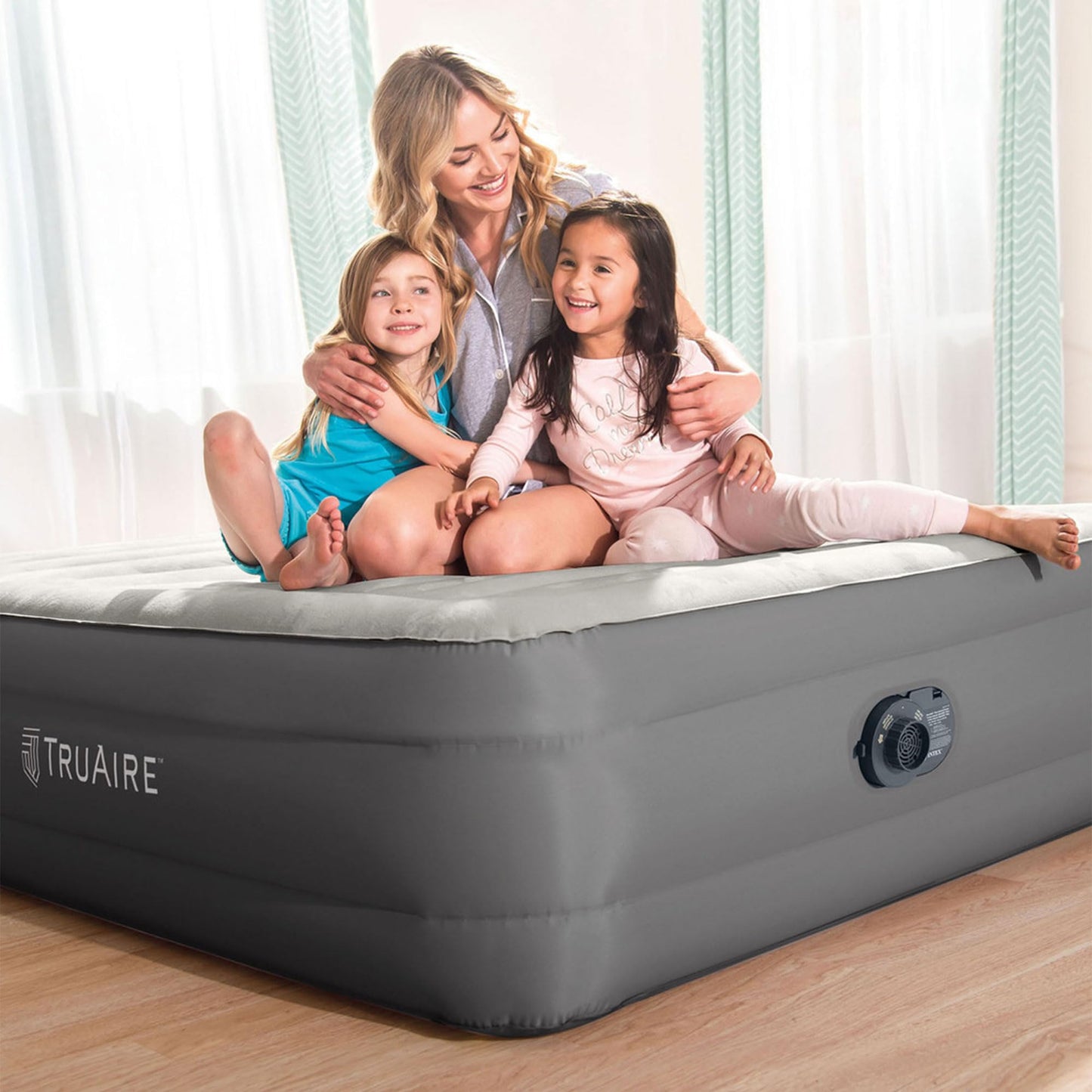 Intex 64095T TruAire Luxury Queen Sized Air Mattress 18 Inch Tall Airbed with Built-in Air Pump *Open Box*