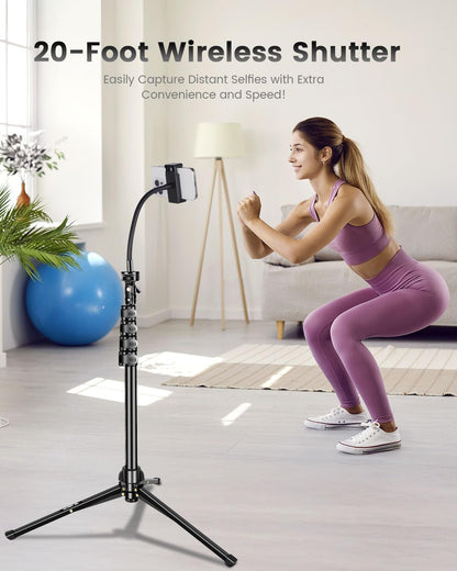 Phone Tripod Stand, Flexible Gooseneck, with Remote, Adjustable Travel Tripod for Cell Phone, Selfie Stick for Recording and Vlogging, Compatible with iPhone Android