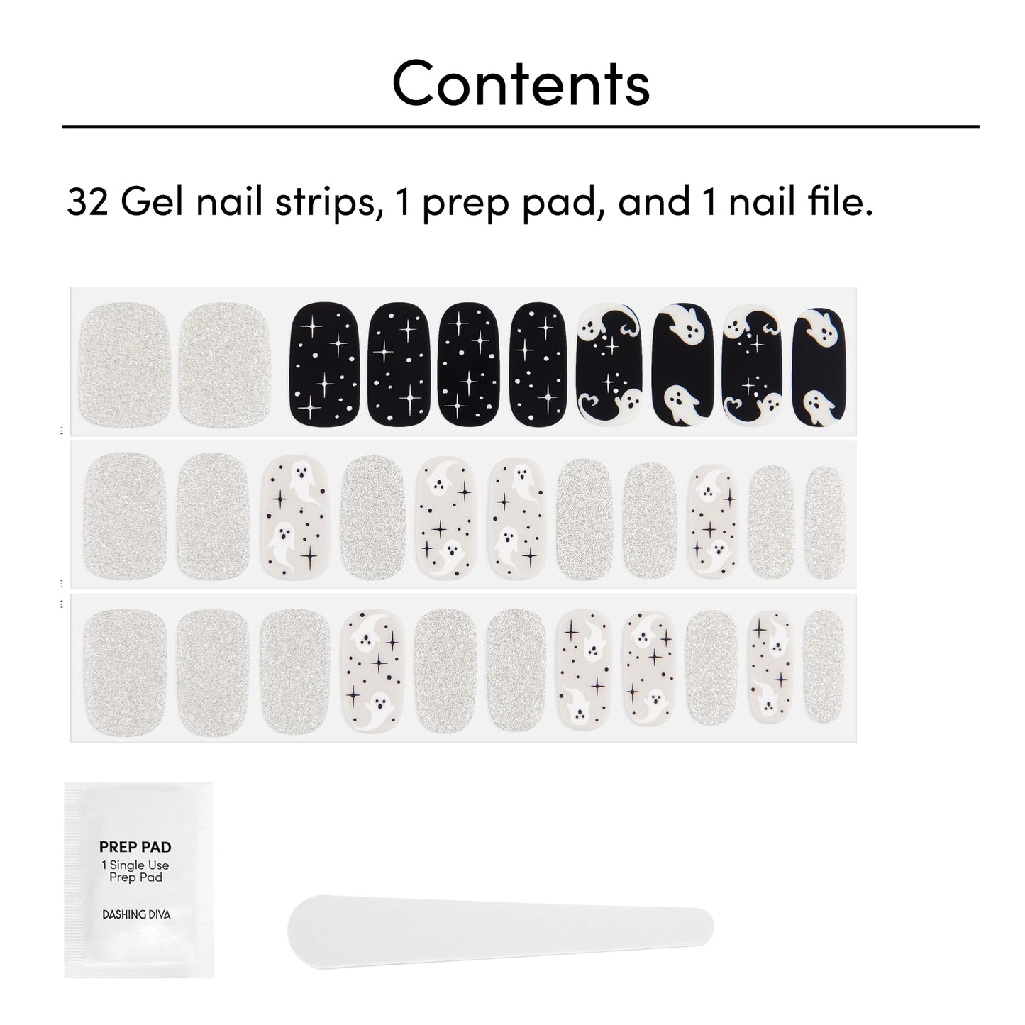 Dashing Diva Gloss Nail Strips - Ghostly Touch  32 Wraps, 1 Prep Pad, 1 File