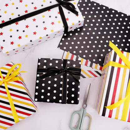 12 Sheets Red Yellow Black Wrapping Paper
