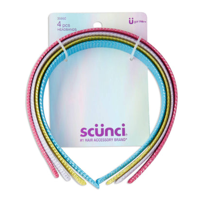 Scunci Kids Thin Sparkle Woven Headbands, Assorted Brights, 4-Pieces