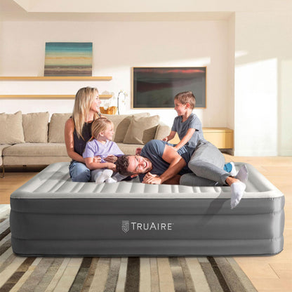 Intex 64095T TruAire Luxury Queen Sized Air Mattress 18 Inch Tall Airbed with Built-in Air Pump *Open Box*
