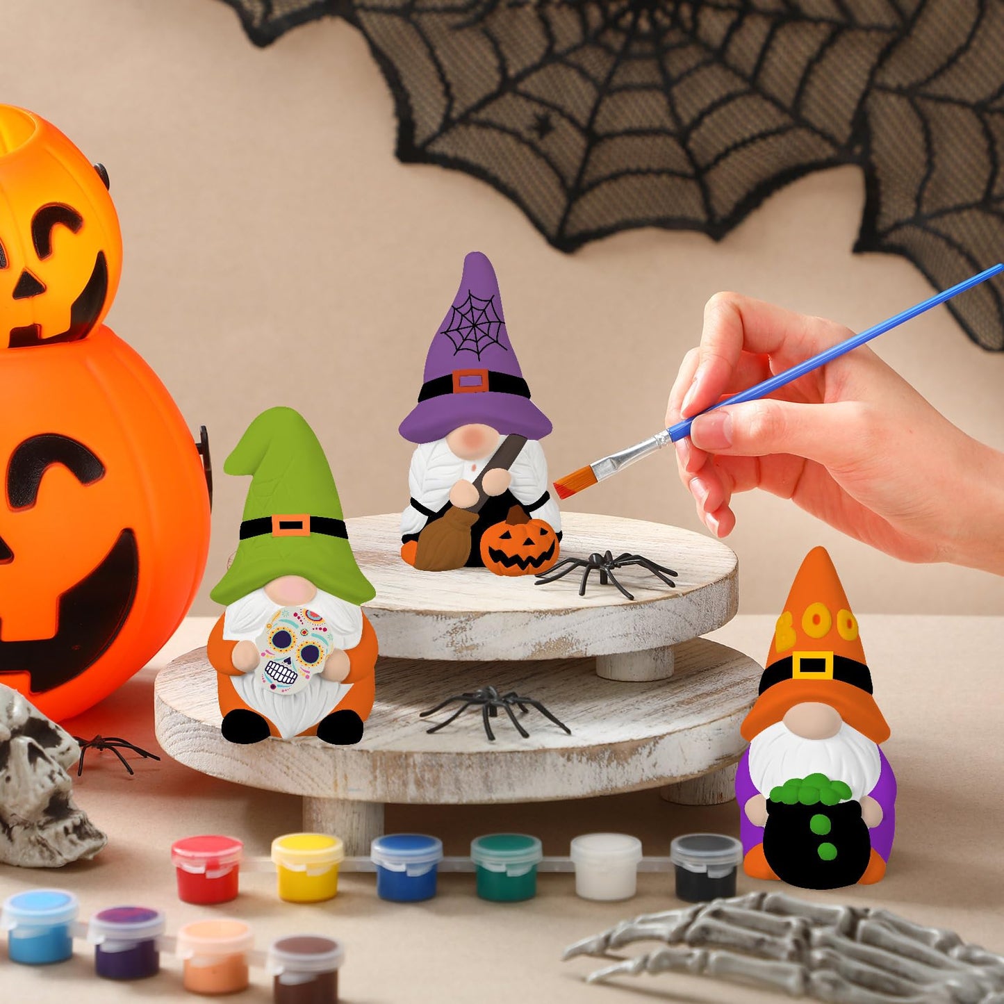 3 Pack Gnome Figurines, Halloween DIY Ceramic to Paint Craft Kit