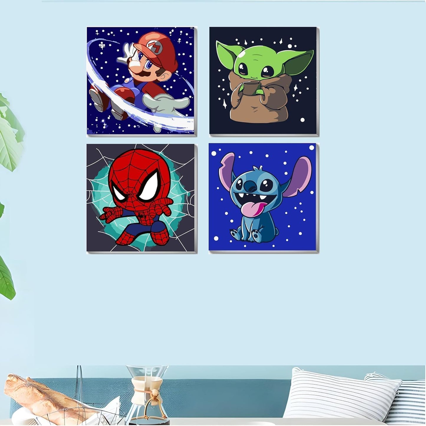 4 Pack Paint by Numbers Kit for Kids, Cartoon Framed Easy Paint by Numbers Kits for Kids Ages 4-8-12,DIY Acrylic Oil Painting for Home Wall Decor(8x8inch)