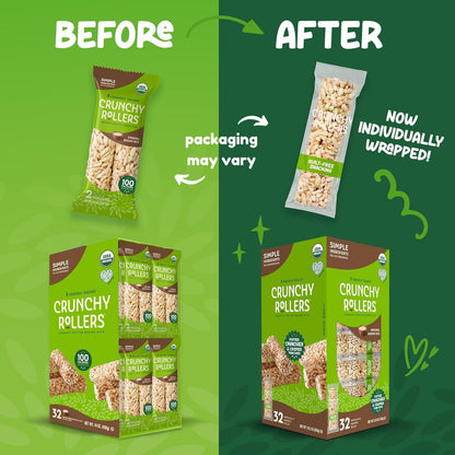 Original Brown Rice Crunchy Rollers - Organic Rice Healthy Snack Crispy Puffed Rolls for Adults and Kids - Friendly Grains (32 Count) **Exp 08/09/26** *Damaged Box*