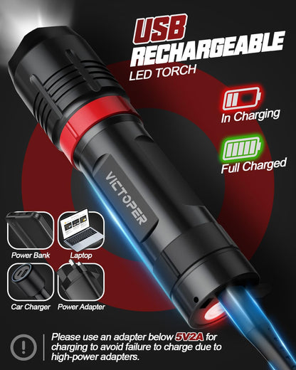 Victoper High Power Rechargeable Flashlight 2pk
