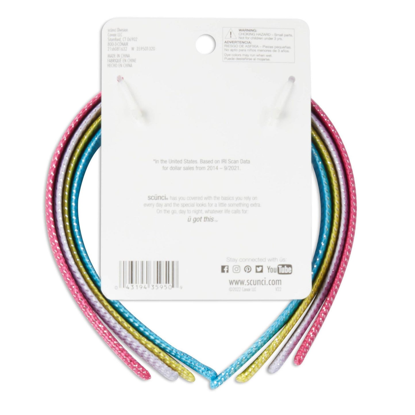 Scunci Kids Thin Sparkle Woven Headbands, Assorted Brights, 4-Pieces