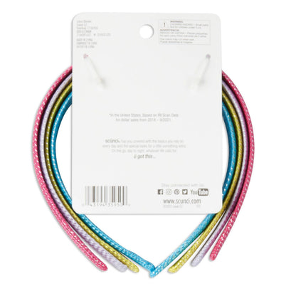 Scunci Kids Thin Sparkle Woven Headbands, Assorted Brights, 4-Pieces