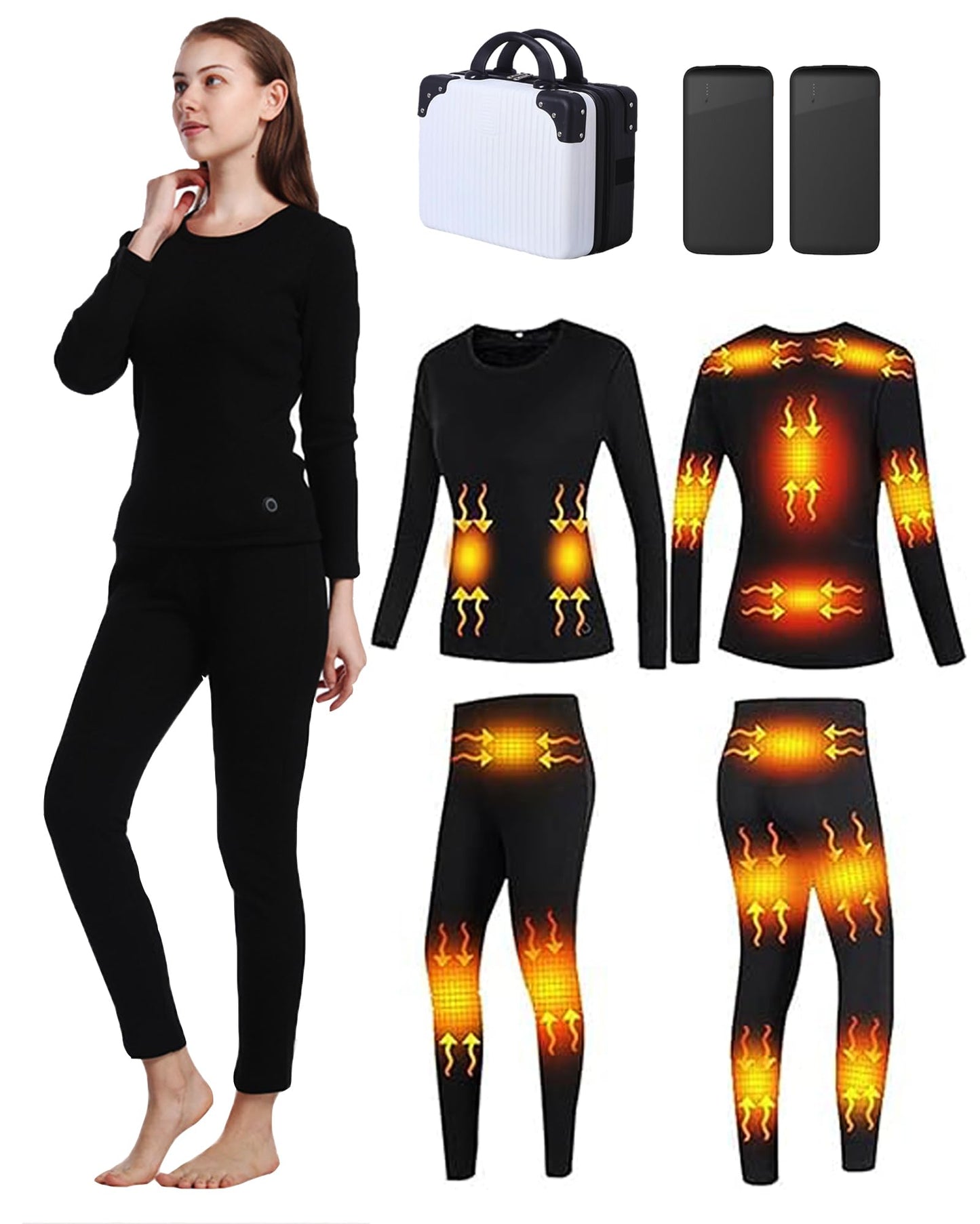 Size Medium Women's Heated Thermal Underwear Set 16 Heating Zones