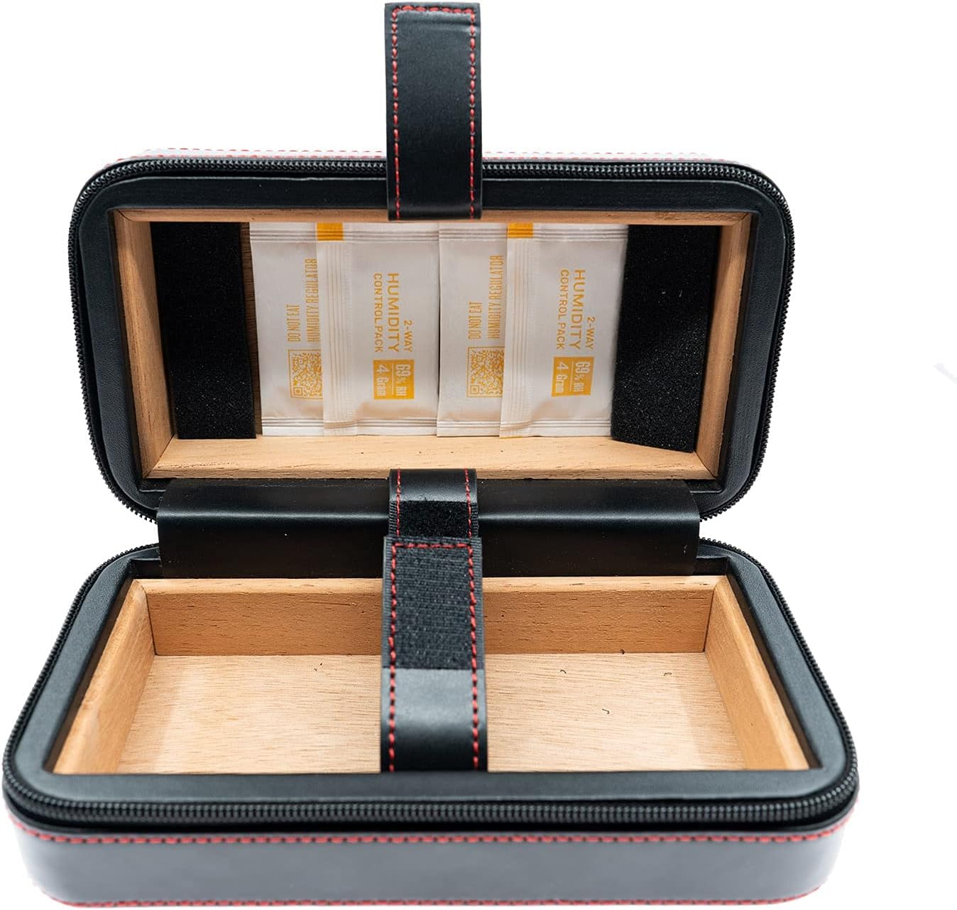 Segaphy Cigar Travel Humidor Case Box with Cedar Lining Portable Leather Humidor with 2-Way Humidity Control Hold 6 Cigars(Black)