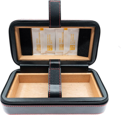 Segaphy Cigar Travel Humidor Case Box with Cedar Lining Portable Leather Humidor with 2-Way Humidity Control Hold 6 Cigars(Black)