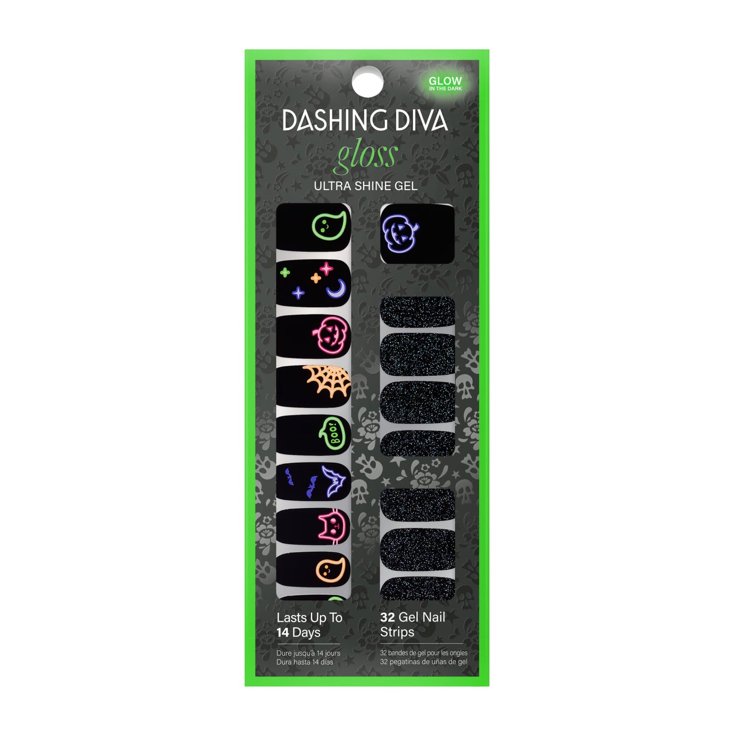 Dashing Diva Gloss Nail Strips - Deja Boo | UV Free, Chip Resistant, Long Lasting Gel Stickers | Contains 32 Wraps, 1 Prep Pad, 1 File