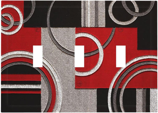 Abstract Art Red Black Grey Gray White Geometric Mid Century Triple Toggle Decorator Outlet Light Switch Wall Plate Cover Jumbo Decorative 3 Gang Three Device Receptacle Faceplate Cover